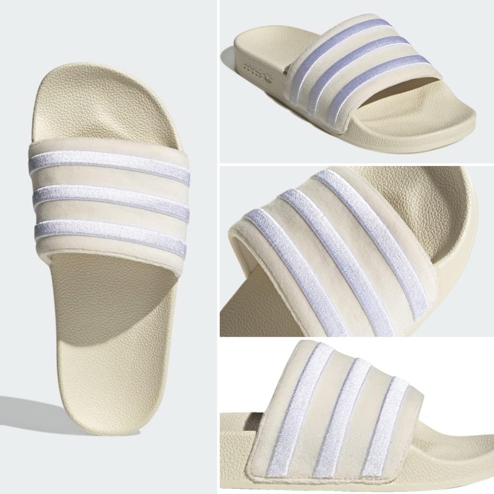 Adidas White and Cream Slide Sandals